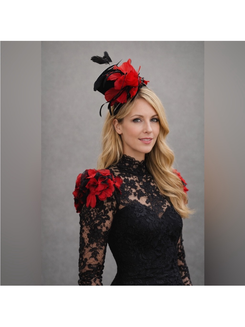 Black & Red Mini Top Hat W Feathers Fascinator